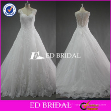 ED Bridal Vintage V Neck Cap Sleeve A-Line Appliques en dentelle White Wedding Dresses Chine